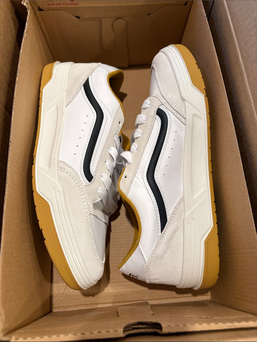 Vans White Sneakers with Black Stripe and Gum Sole